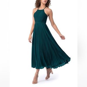 AZAZIE DASHA A Line Pleated Chiffon Dress Pine Green
